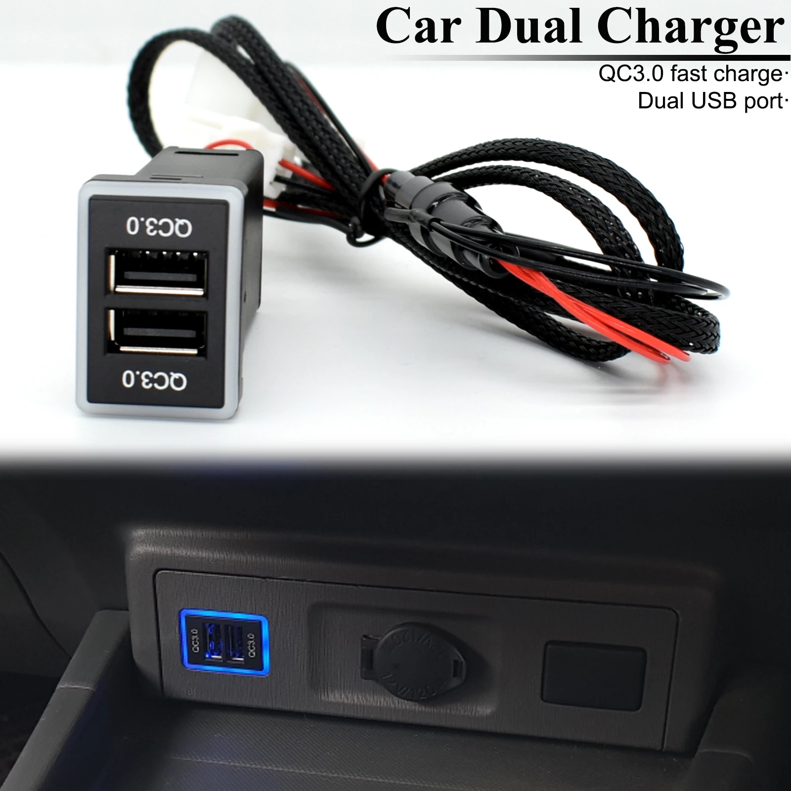 

QC3.0 Car USB Port Fast Charger For Toyota Camry Land Cruiser 200 RAV4 Corolla Smartphone Quick Charging Adapter LED Accessories