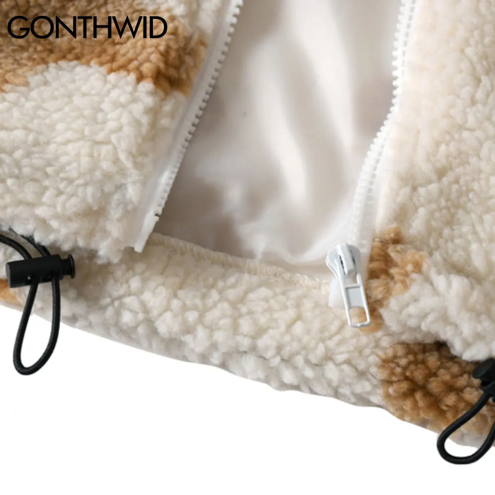 

GONTHWID Fleece Hooded Jackets Streetwear Casual Harajuku Hip Hop Men Women Fashion Bear Print Full Zip Hooded Coat Tops Outwear