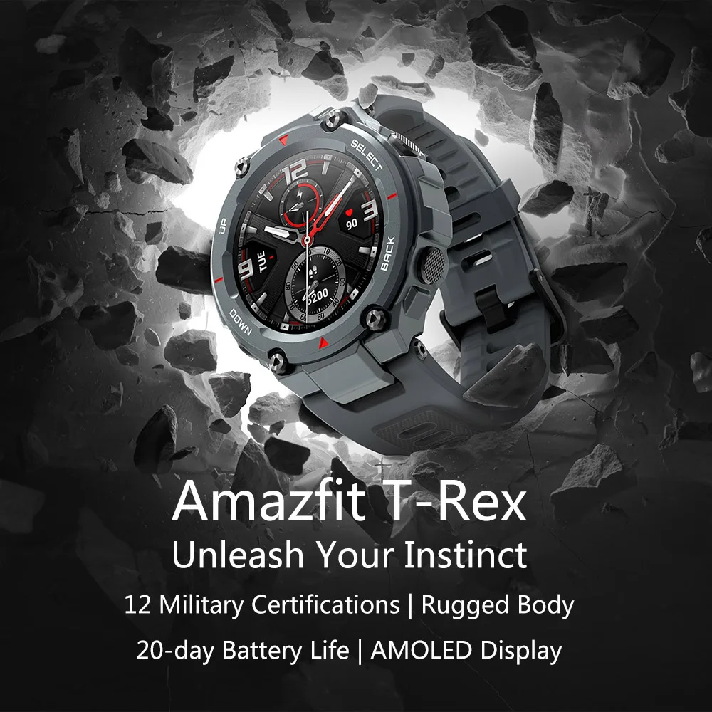 Умные часы Amazfit T rex Смарт с контрастными музыками GPS ГЛОНАСС 20 дней автономной