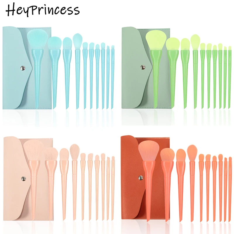 

Heyprincess 10pcs Portable Candy Color Makeup Brushes Set With Bag Powder Foundation Eyebrow Eyeshadow Blush Make Up Tools Kit