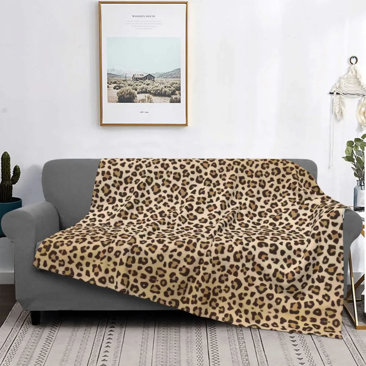 

Manta de franela con estampado de leopardo para el hogar, colcha de franela súper suave para primavera y otoño, color marrón, en