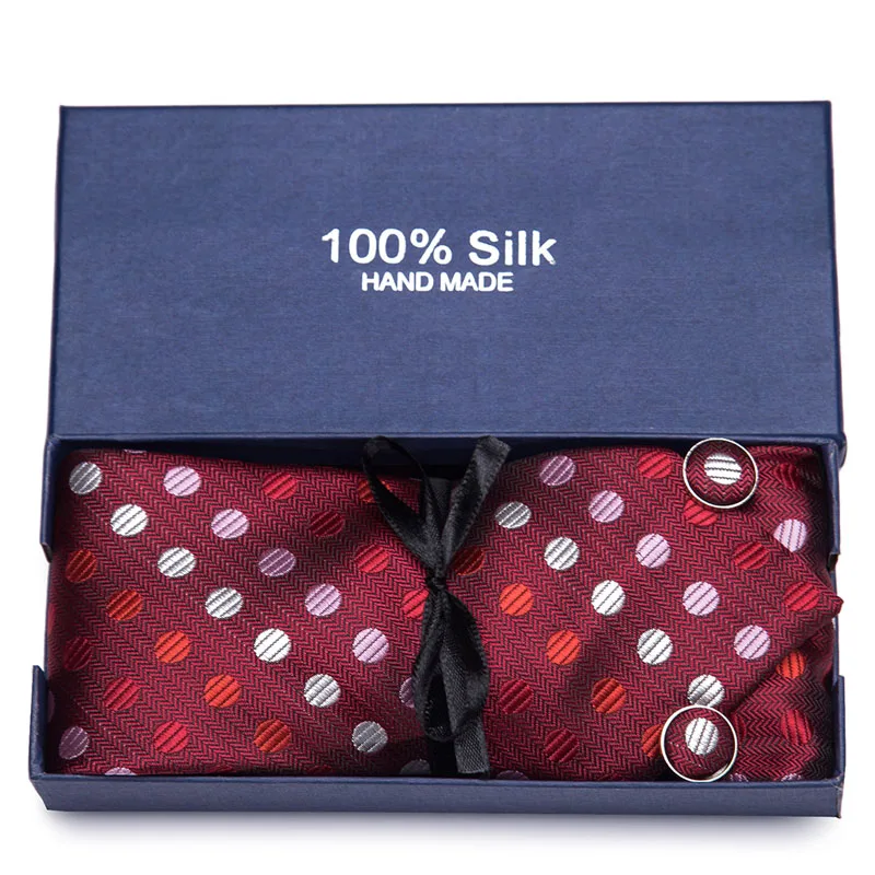 

Wedding Men's 7.5 cm 100% Silk Necktie Handkerchief Cuffink Set Blue Necktie Formal Dress Accessories Gift Box Men Ties