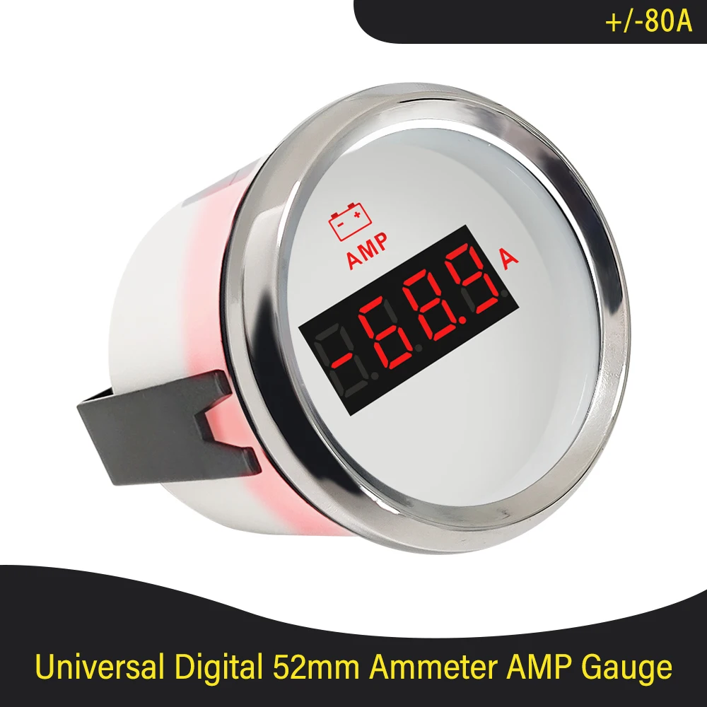 

52mm Digital Ammeter AMP Gauge Ampere Meter +/-80A with Current Sensor with Red Backlight