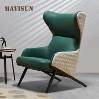 balcony green single soft sofa bedroom work lounge lazy leather chairs stool high backrest louis fashion custom nordic furniture