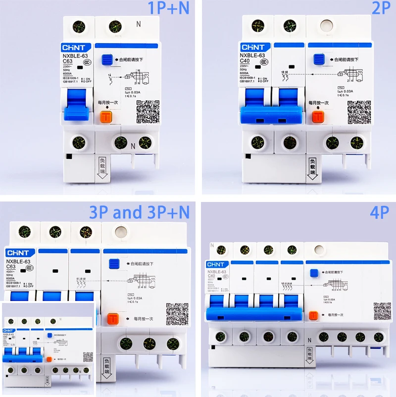 CHINT AC230/400 V NXBLE-63 4P устройство остаточного тока C 40 50 63A Тип C автоматический выключатель от перегрузки защита от короткого замыкания