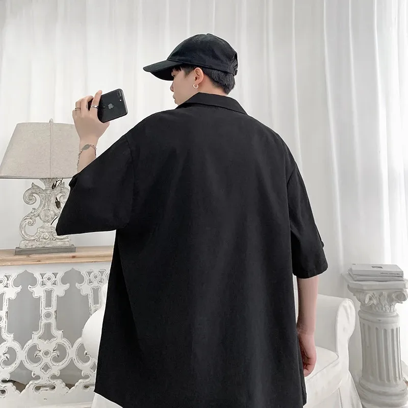 

Short Sleeve Shirts Men Summer Hip Hop Solid Cotton Shirts Loose Casual Harajuku Unisex Fashion Hawaiian Beach Streetwear Shirts