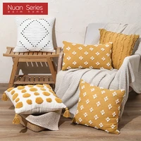 new yellow simple square tassel european style pillow pillow sofa pillow ins cushion retro style throw pillow 45x4530x50cm