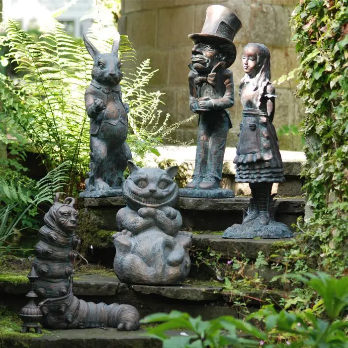 Adornos de resina para el pa&iacute;s de las Maravillas, adornos artesanales para decoraci&oacute;n de jard&iacute;n, Alices, oruga, conejo blanco, gato de Cheshire-0