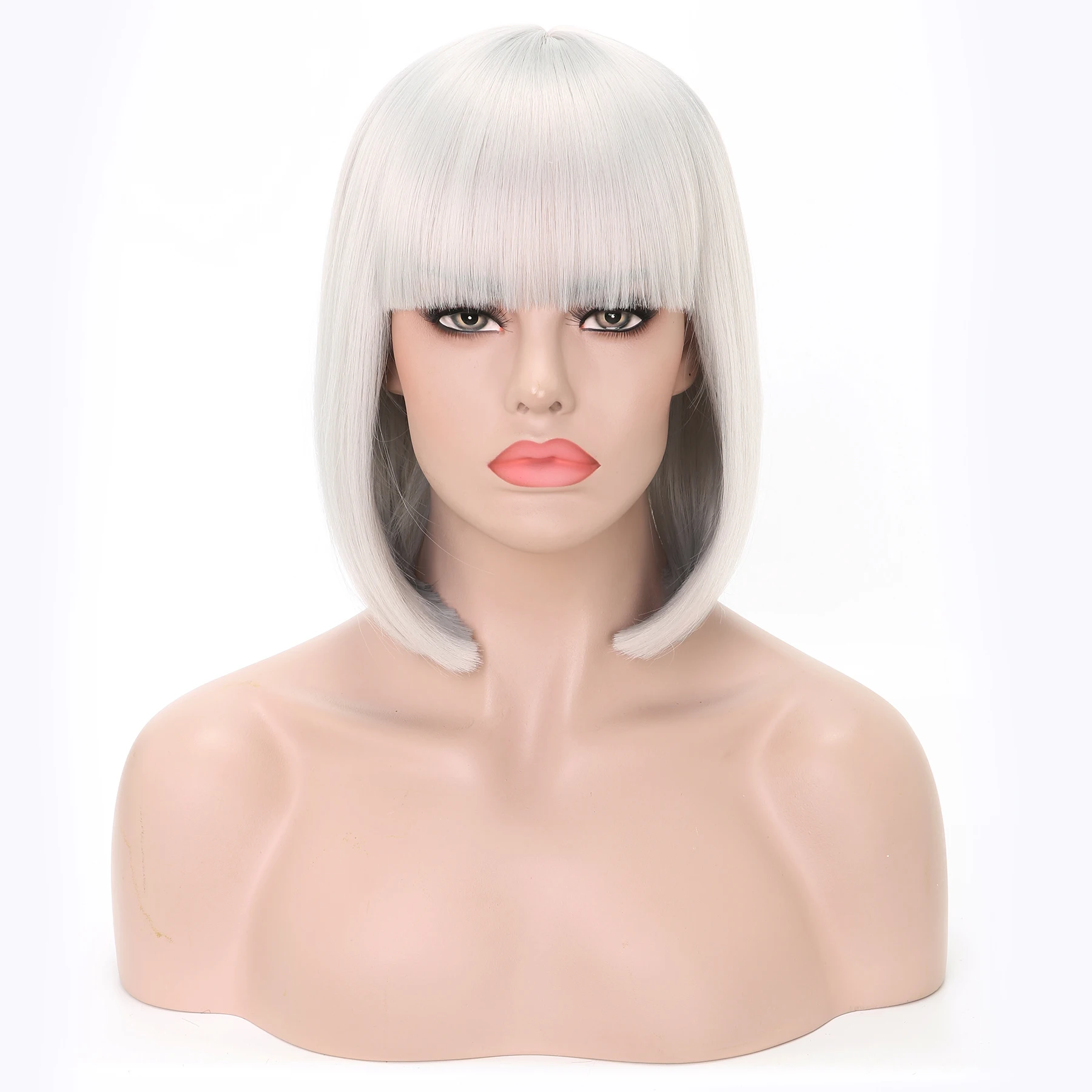 

LANYI 13 Inch Short Bob Wig with Bangs Synthetic Sliver Wig For Women Daily Use Cosplay Wig lolita Halloween Heat Resistant