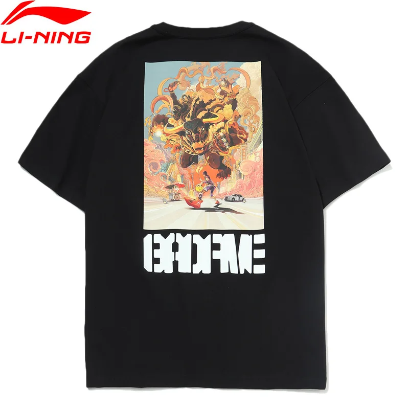 

(Clearance)Li-Ning Men BADFIVE Basketball Jersey Breathable Loose Fit T-Shirt 100%Cotton Printing LiNing Sports Tee AHSR027