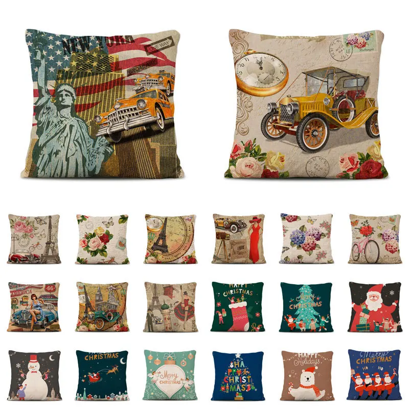 

Christmas cushion cover 45*45 Pillowcase sofa cushions Pillow cases Cotton Linen pillow covers Home Decor
