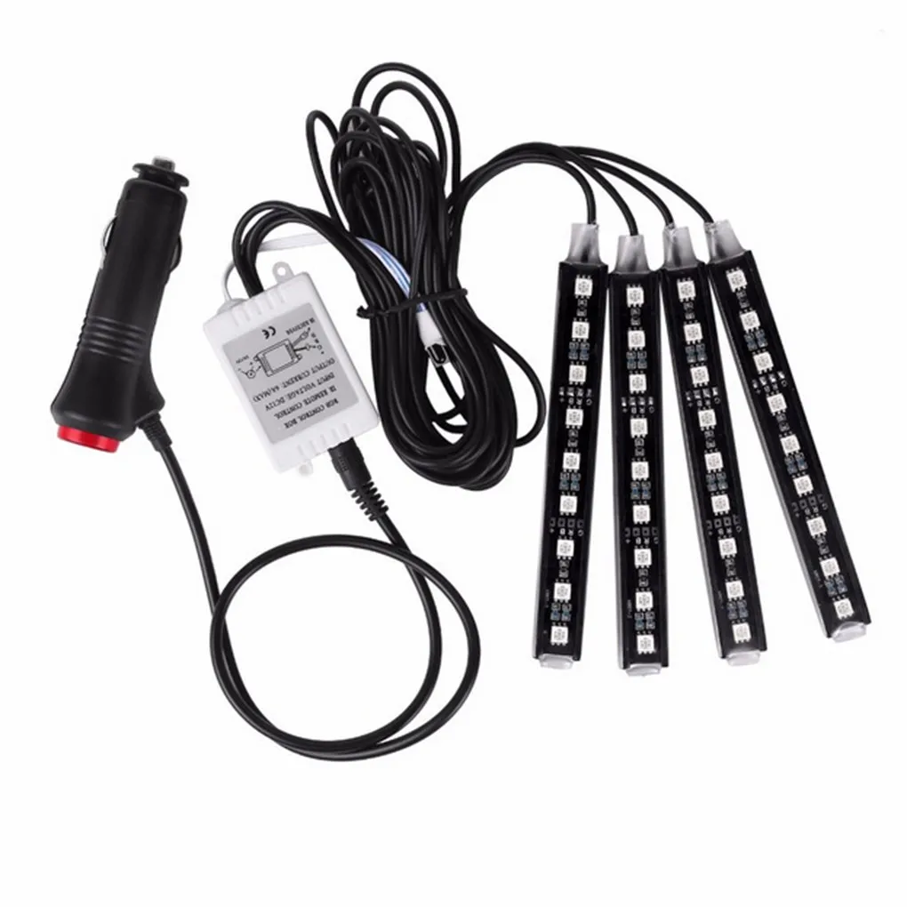 Auto Interni 4pcs LED Remote Control Cigarette Lighter Colorful RGB Car Interior Floor Light Strip For Atmosphere Lights | Автомобили и