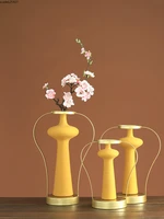 european style ceramic hollow vase creative iron art golden flower arrangement container whiteyellow table deco vase home decor