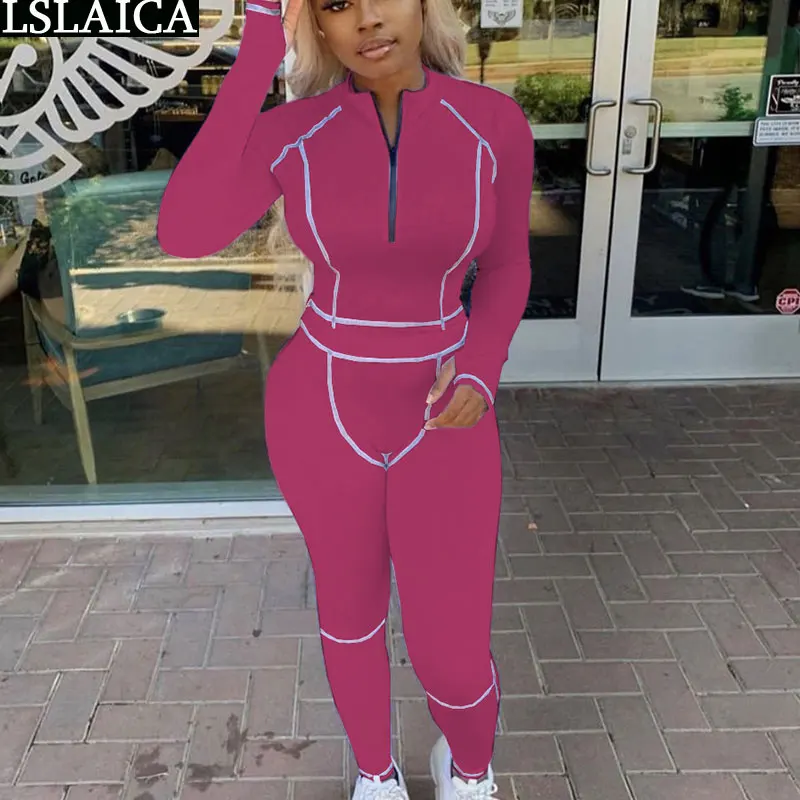 

Two Piece Outfits for Women Long Sleeve Zipper Crop Top Pants Female 2 Peice Sets Casual Skinny Sportswear Conjuntos De Mujer