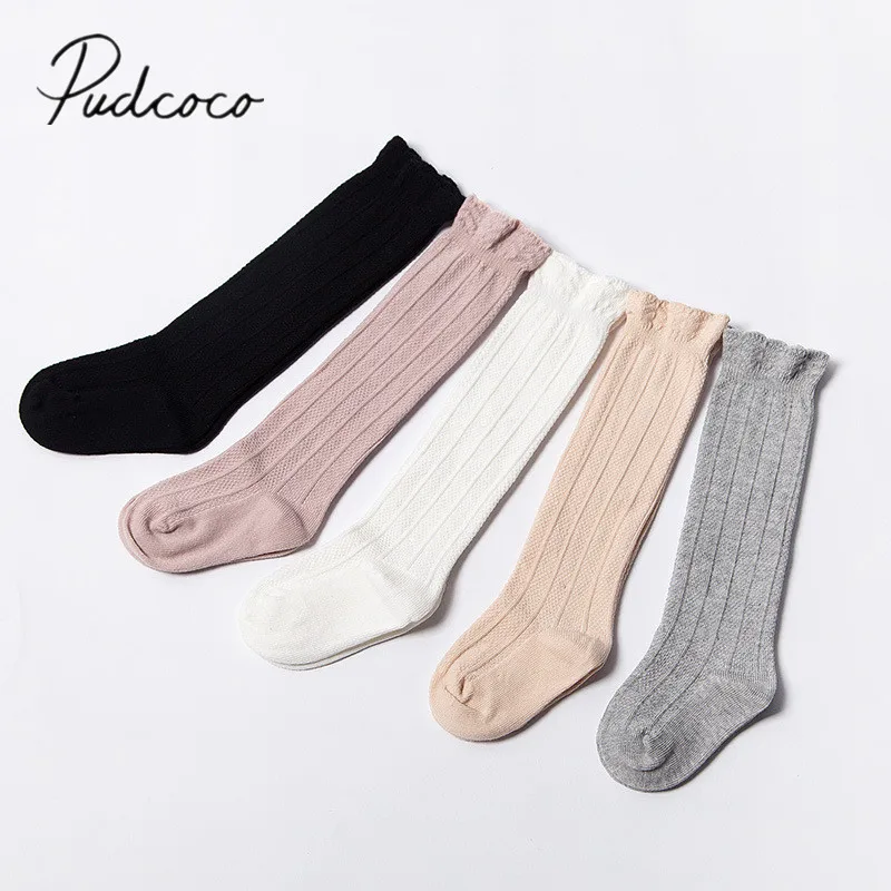 Однотонные высокие чулки до колен для малышей хлопковые Утепленные длинные