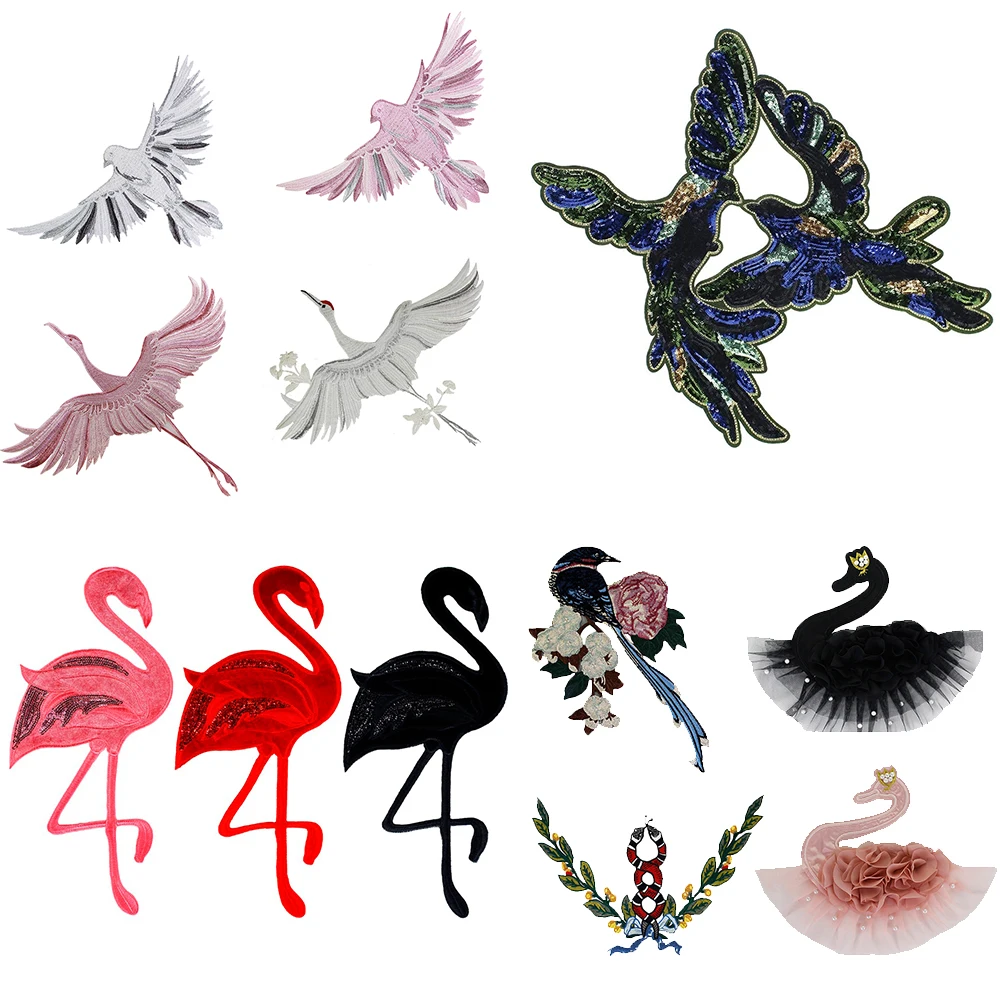 Вышивка лебедь кружева DIY бисера жемчужная одежда аппликация животное птица змея