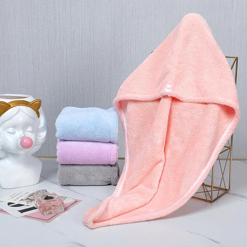 

Winter Pink Coral Fleece Dry Hair Cap Women Super Absorbent Towel Quick-drying Hair Towel Cartoon Shower Cap