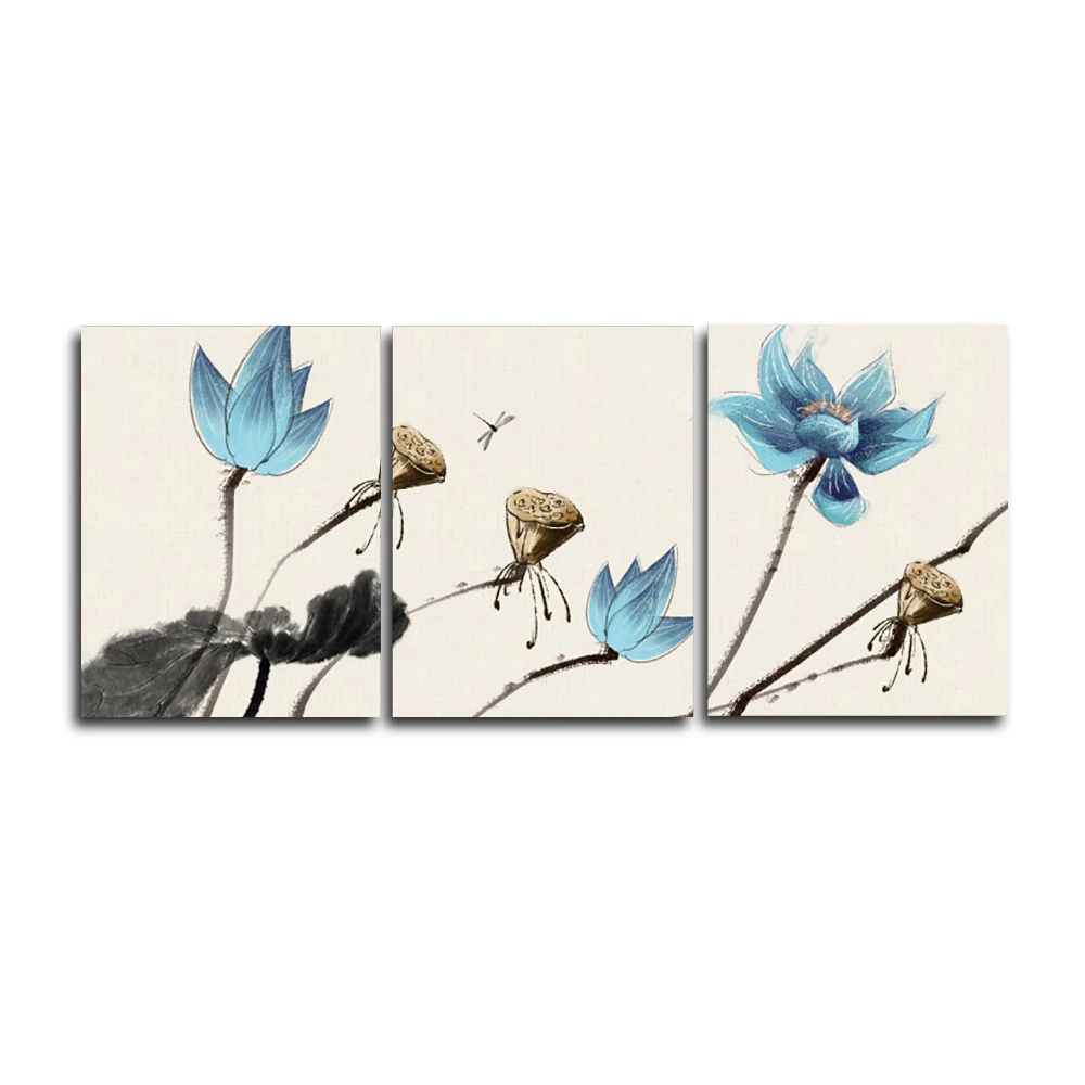

Ink Blue Floiwers Wall Pictures Poster Print Canvas Painting Calligraphy Decorative for Living Room Bedroom Home Decor Frameless