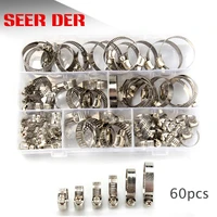 60Pcs Adjustable 8 to 38mm Diameter  Clips Worm Gear Hose Clamp Assortment Kit for Various Pipes Automotive Mechanical Use