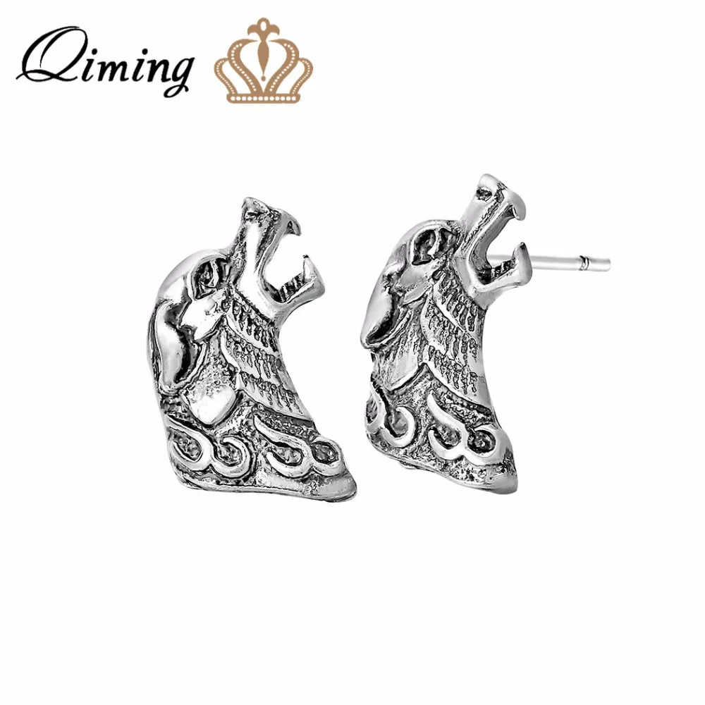 Женские и мужские серьги гвоздики QIMING в стиле панк с изображением животных