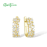 santuzza 925 sterling silver earrings for women shiny white cubic zirconia gold color earrings classic luxury gifts fine jewelry