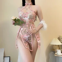 av actress sleepwear retro translucent cheongsam suit lace embroidery sexy erotic lingerie sex clothing anime cosplay underwear