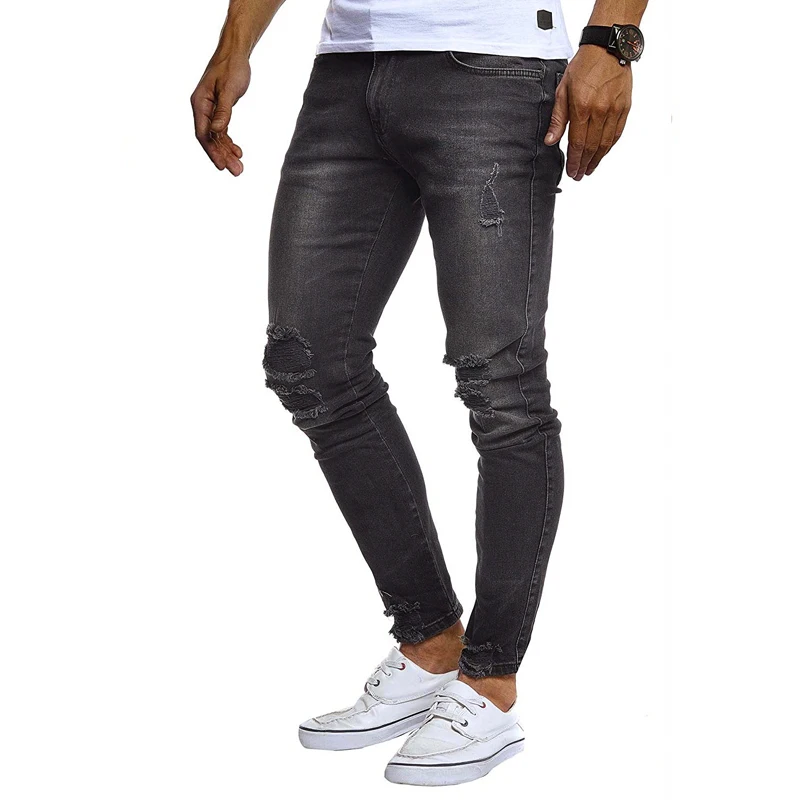 Men's Skinny Jeans 2019 Super Tear Elastic Denim Pants Waist European Style Four Seasons |