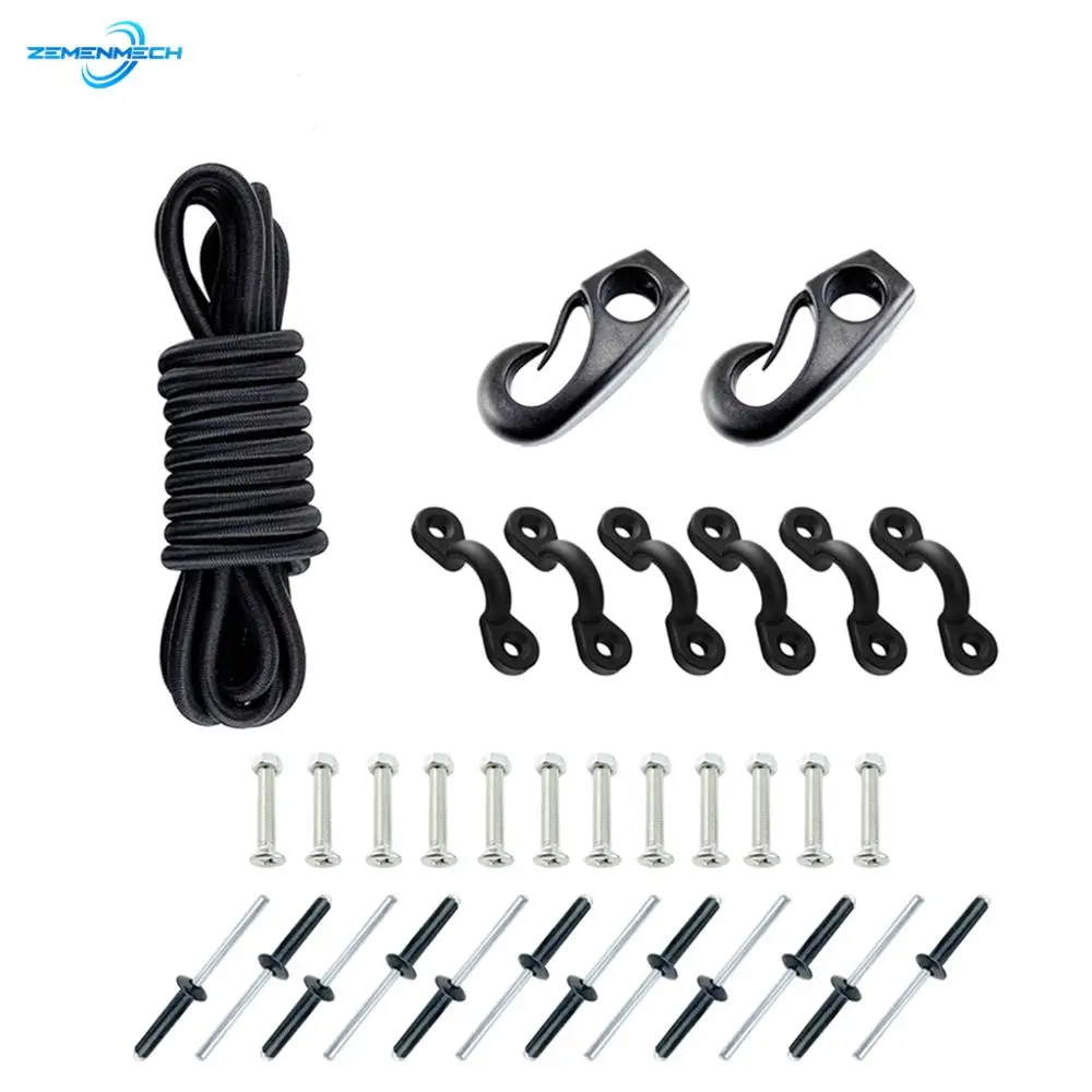

2.5m Black Bungee Rigging Kit With Screws Or Rivets Kayak Canoe Yacht Bungee Cord Ends Rope Pad Eyes Boat Accessories Marine