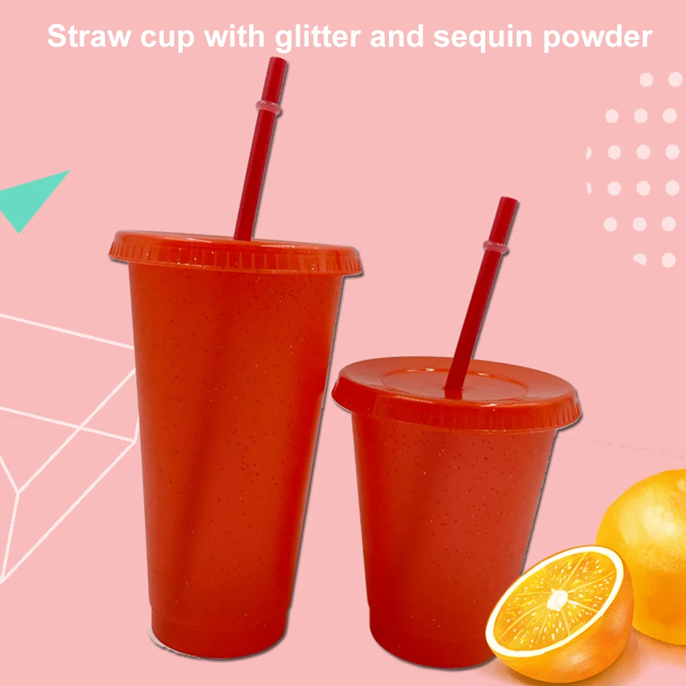 

Flash Powder Water Bottle With Straws Lid Plastic Reusable Personalized Drinkware Shiny 500/700ML Drinking Cup Outdoor