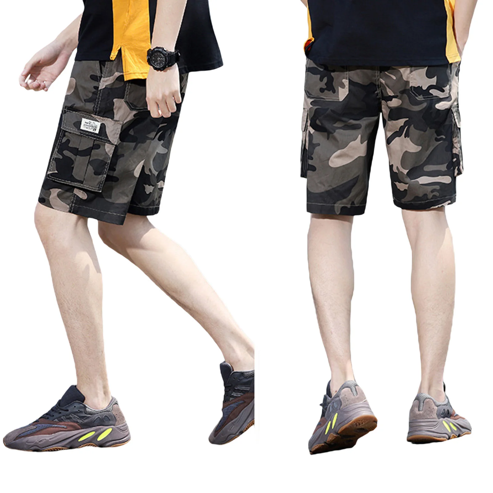 Мужские повседневные шорты с карманами мужские однотонные бриджи камуфляжным