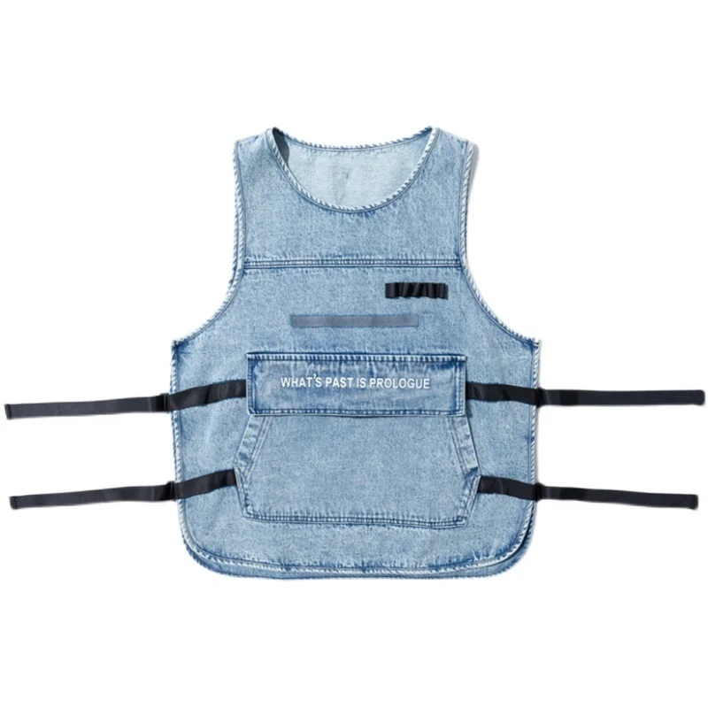 

QING MO 2021 Summer New Couple Denim Vest Street Hip-hop Style Text Printing Personality Vest Man And Women Jacket Blue ZWL066