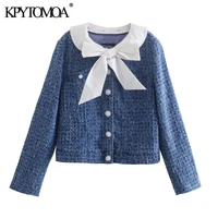 kpytomoa women 2021 fashion with bow tied faux pearl buttons jacket coat vintage long sleeve female outerwear chic tops
