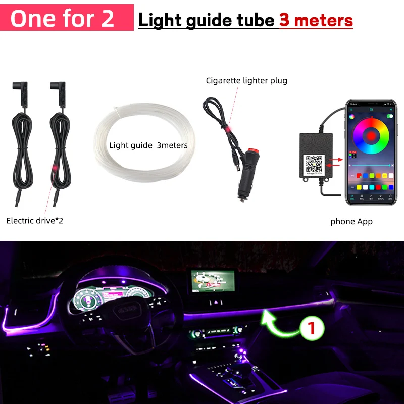 

RGB LED Interior Ambient Light Music Fiber App Lights Atmosphere Car Light By Control Optic Band Fiber Strips DIY Apply To Bars