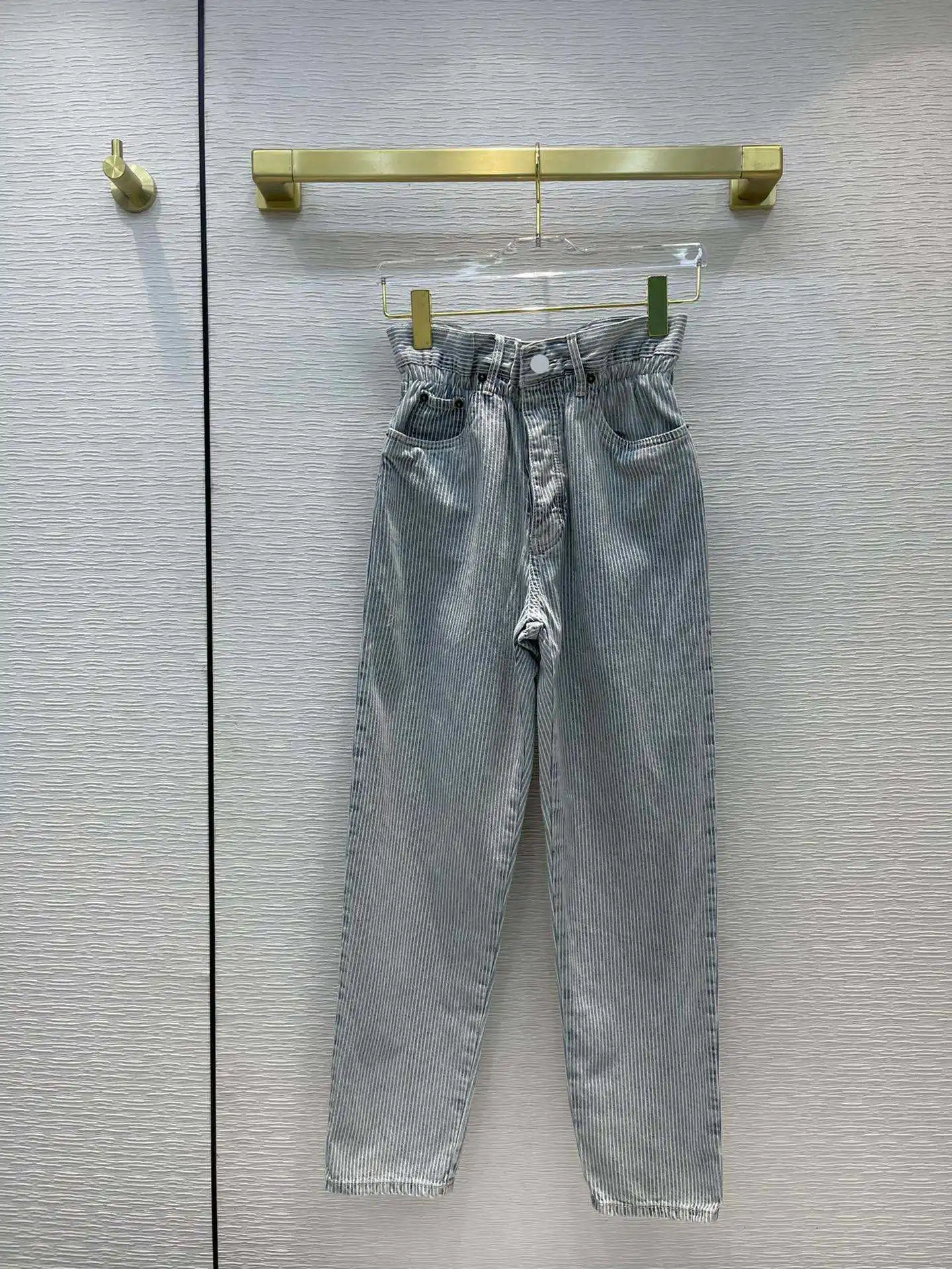 

Женские джинсы в Вертикальную Полоску, уличная одежда, весна 2021, Новые прямые джинсовые брюки с высокой талией, модные облегающие джинсовые ...