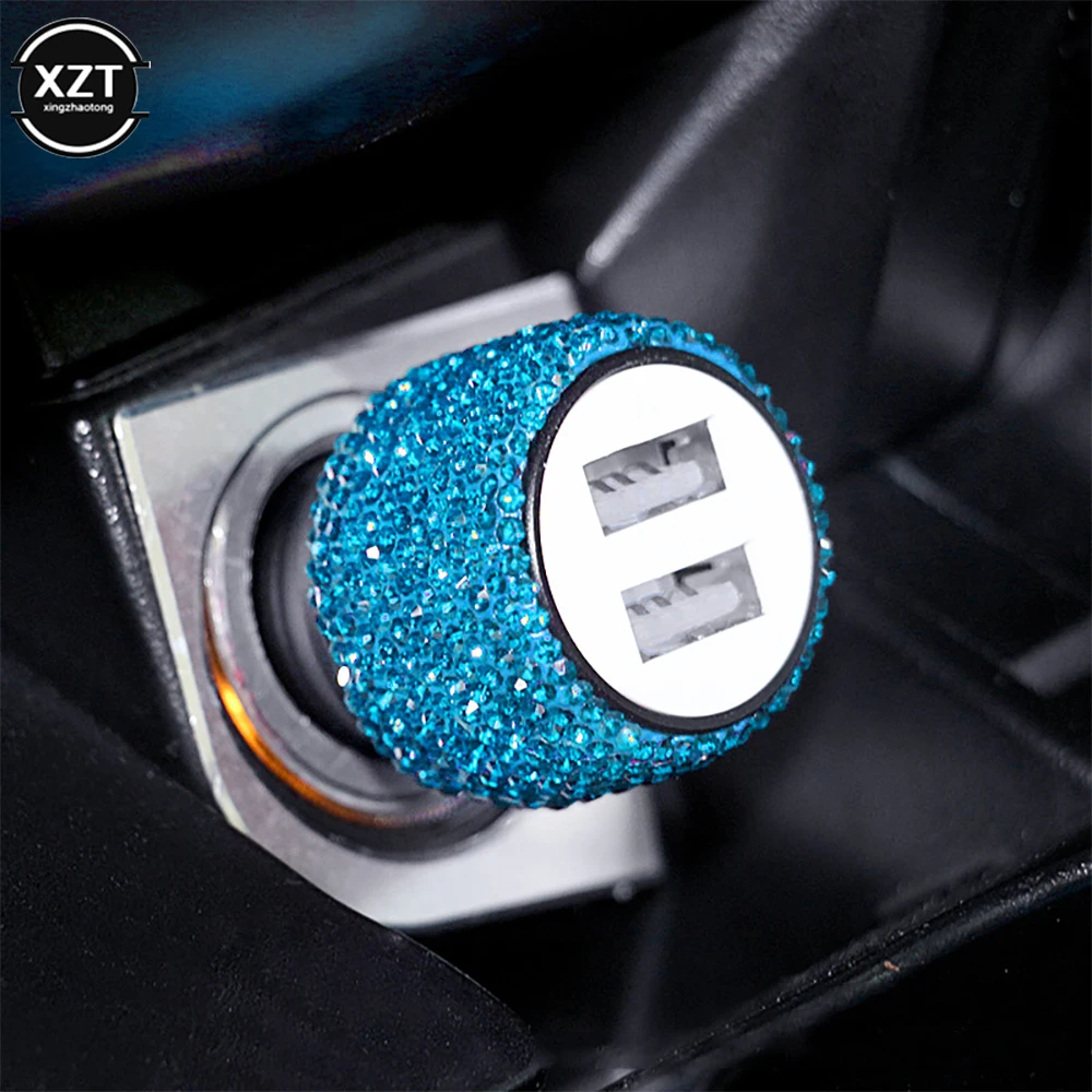 diamond mounted car phone safety hammer charger dual usb fast charged diamond car phone aluminum alloy car charger 6 color free global shipping