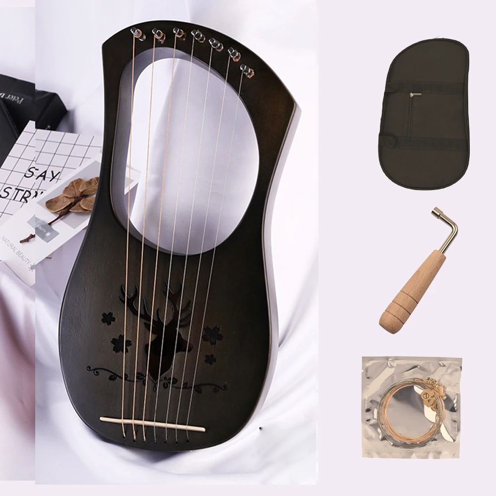 7-String деревянный Лира Арфы металлическими струнами из красного дерева однотонные лесенка из дерева и веревки инструмент с сумкой для переноски