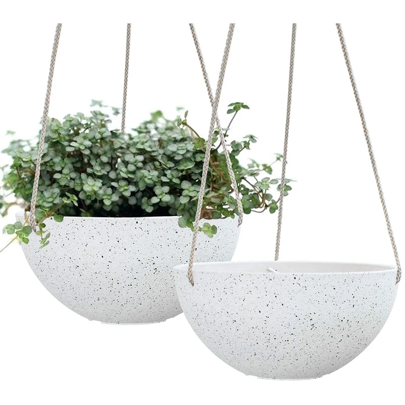 

2021 2PCS Hanging Planters for Indoor Plants - Flower Pots Outdoor Garden Planters and Pots,Speckled White