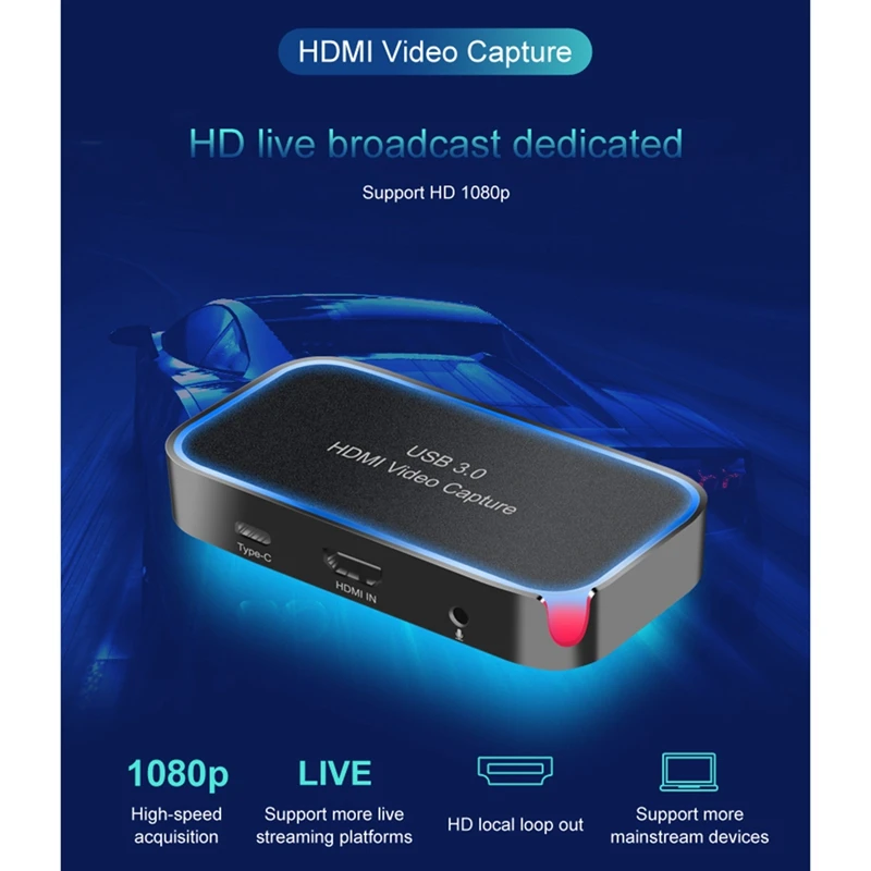 

CK200 1080P USB 3.0 HDMI Video Capture Card 4K HDMI Video Grabber Loop Out Record Box with Mic for Game Live Streaming