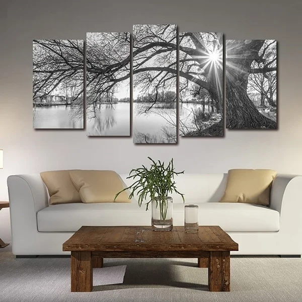 

Modern Canvas Painting Wall Art Picture For Home Decoration Black And White Tree Silhouette In Sunrise Print On Canvas Artwork