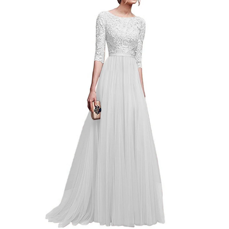 Женское шифоновое вечернее платье макси элегантное кружевное длинное черного