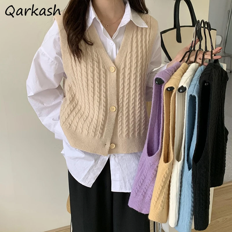 

Sweater Vest Women Spring 6 Colors Simple Single Breasted Basic All-match Students Stylish Fit Clothing Warm Popular Ulzzang New