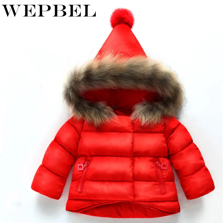 WEPBEL/Милая Меховая куртка-пуховик с капюшоном для маленьких девочек и мальчиков, детская теплая зимняя куртка, верхняя одежда