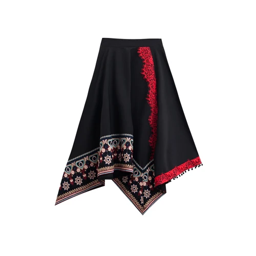 Осенне зимняя свободная Асимметричная юбка Макси до щиколотки с вышивкой