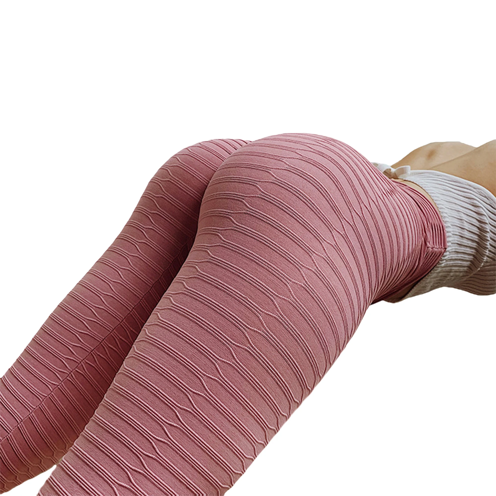 

2021 Womens High-waist Sport Pants Fashion Solid Color Bubble Texture Tight Bottoming Yoga Wear
