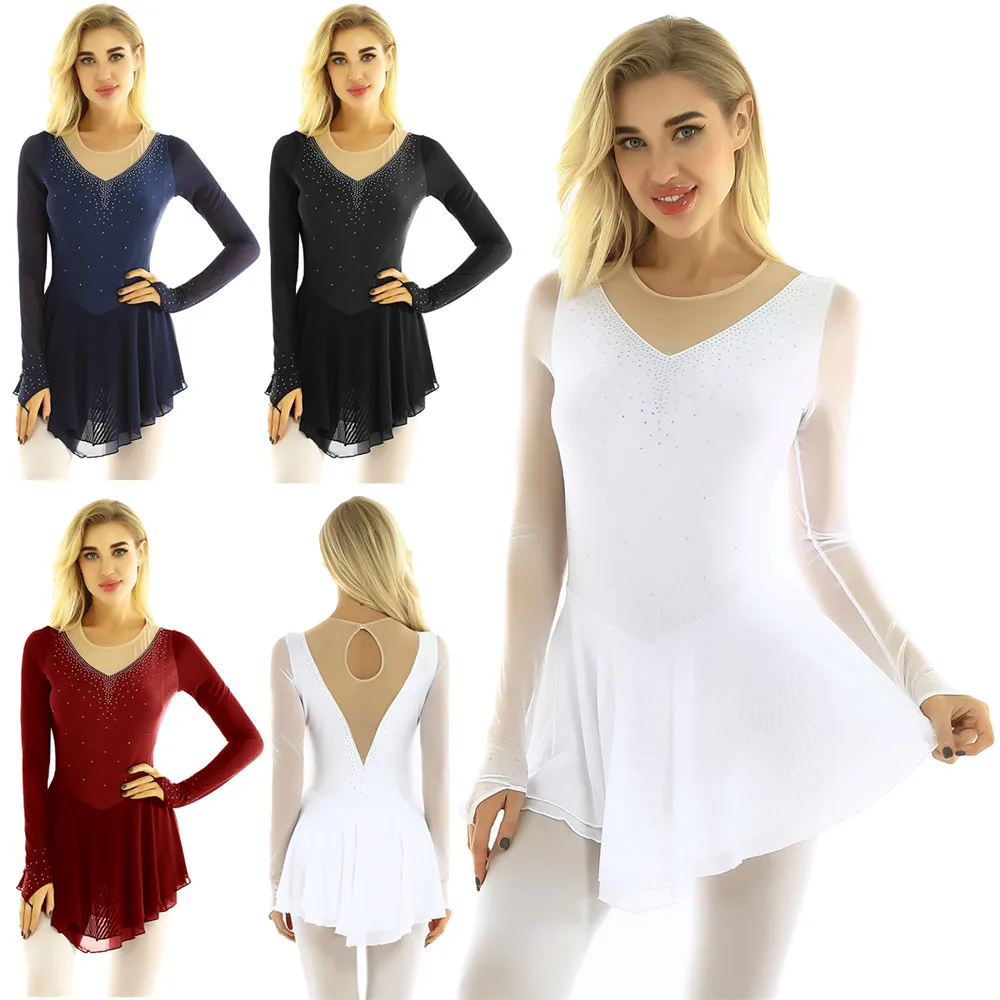 Женское блестящее платье TiaoBug с длинными рукавами для катания на коньках