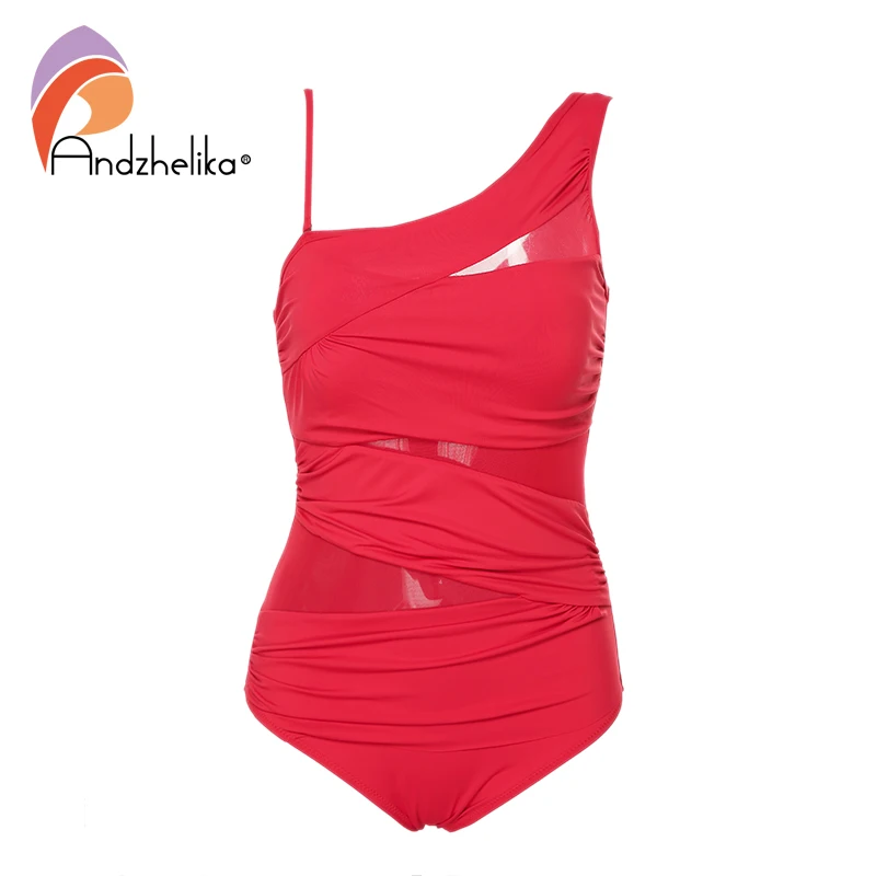 Andzhelika One Piece Swimsuit Women Sexy Shoulder Off Mesh Patchwork Swimwear Bathing Suit Monokini | Спорт и развлечения