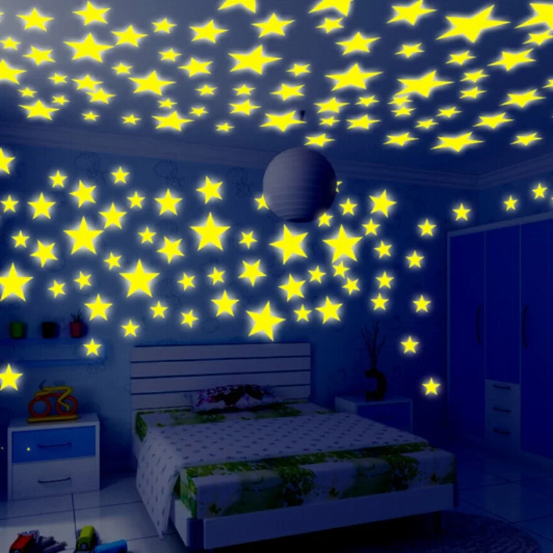 

100 Pieces Unique Wall Stickers Illuminate Bedroom Decor Bright Stars of Fluorescent Color Tattoos Wall Stickers Home Decors
