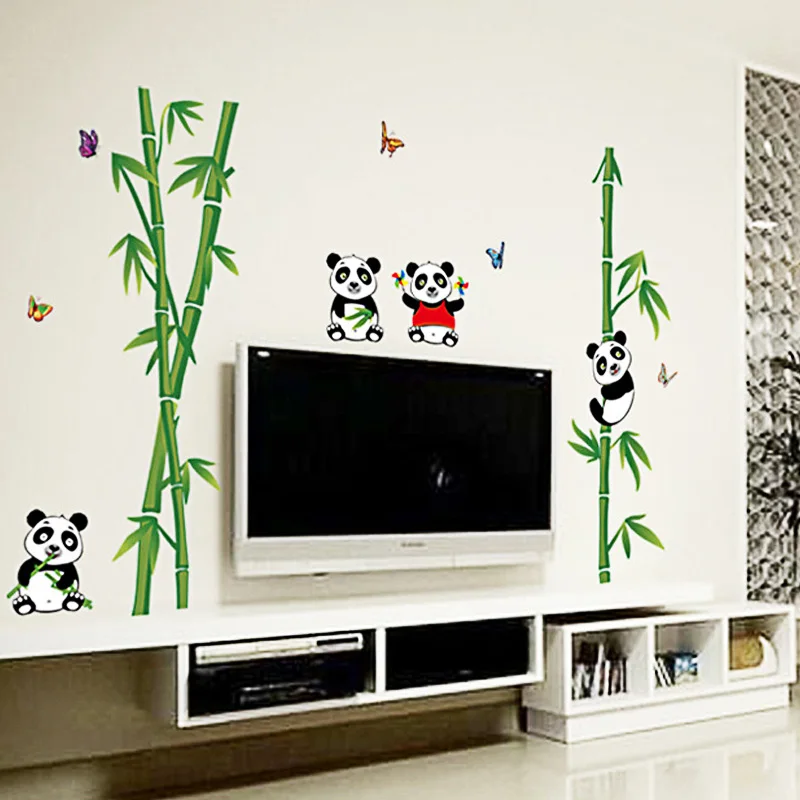 

Cute Bamboo Cartoon Panda Wallpapers Removable Waterproof PVC Large Posters Decals Self-adhesive Wall Stickers Home Decoration