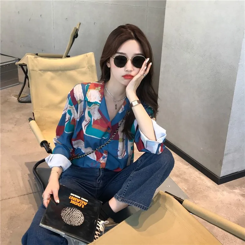 Женская свободная рубашка с рисунком масляной живописи новинка 2022 Женский Топ