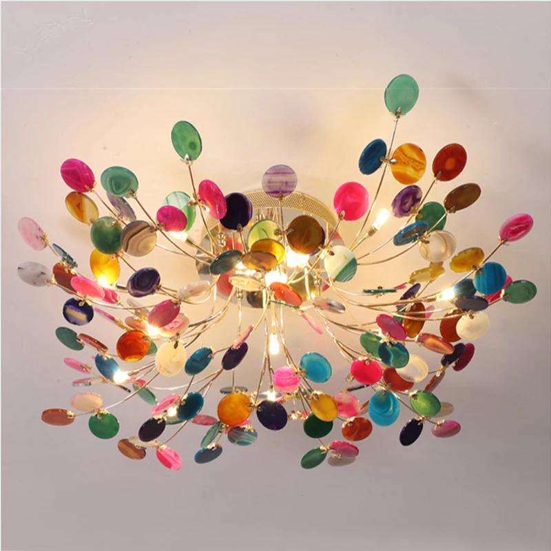 

Modern Color Agate Ceiling Lamp Luxury Art Colorful Kitchen Led Ceiling Lamp Firefly Bedroom Living Room Decor Interior Lighting